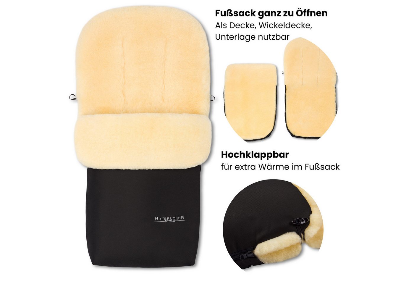 Hofbrucker seit 1948 Fußsack Hofbrucker Winter Lammfell Fußsack Putzi – Set mit Handwärmer Bild 3