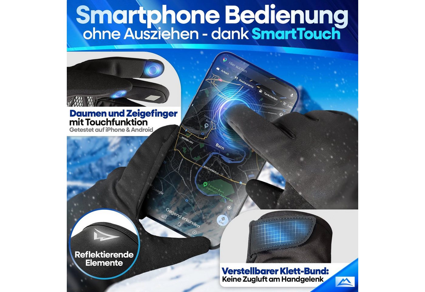 Nextcover Fahrradhandschuhe ThermoShield für Übergang oder Winter, Reflektor-Logo, Damen & Herren