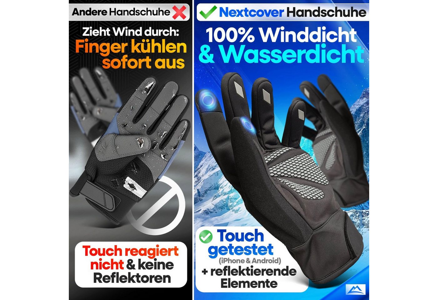 Nextcover Fahrradhandschuhe ThermoShield für Übergang oder Winter, Reflektor-Logo, Damen & Herren Bild 3
