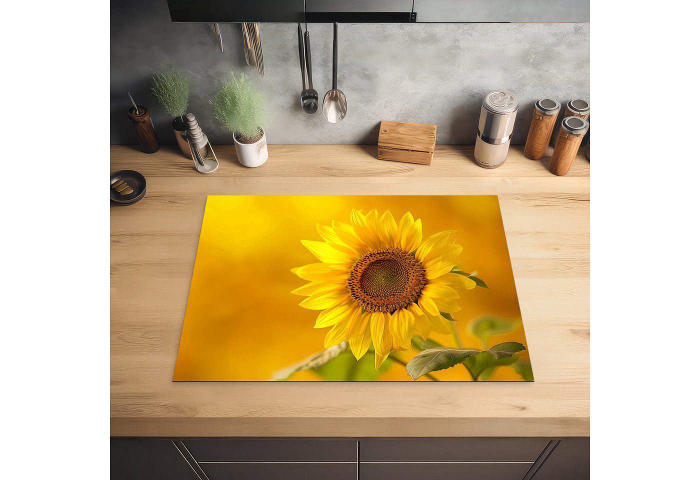 MuchoWow Herd-Abdeckplatte Sonnenblume - Blume - Gelb, Vinyl, (1 tlg), Küche Herdabdeckung Ceranfeld Induktionsfeld Vinyl, 65x50 cm Bild 3
