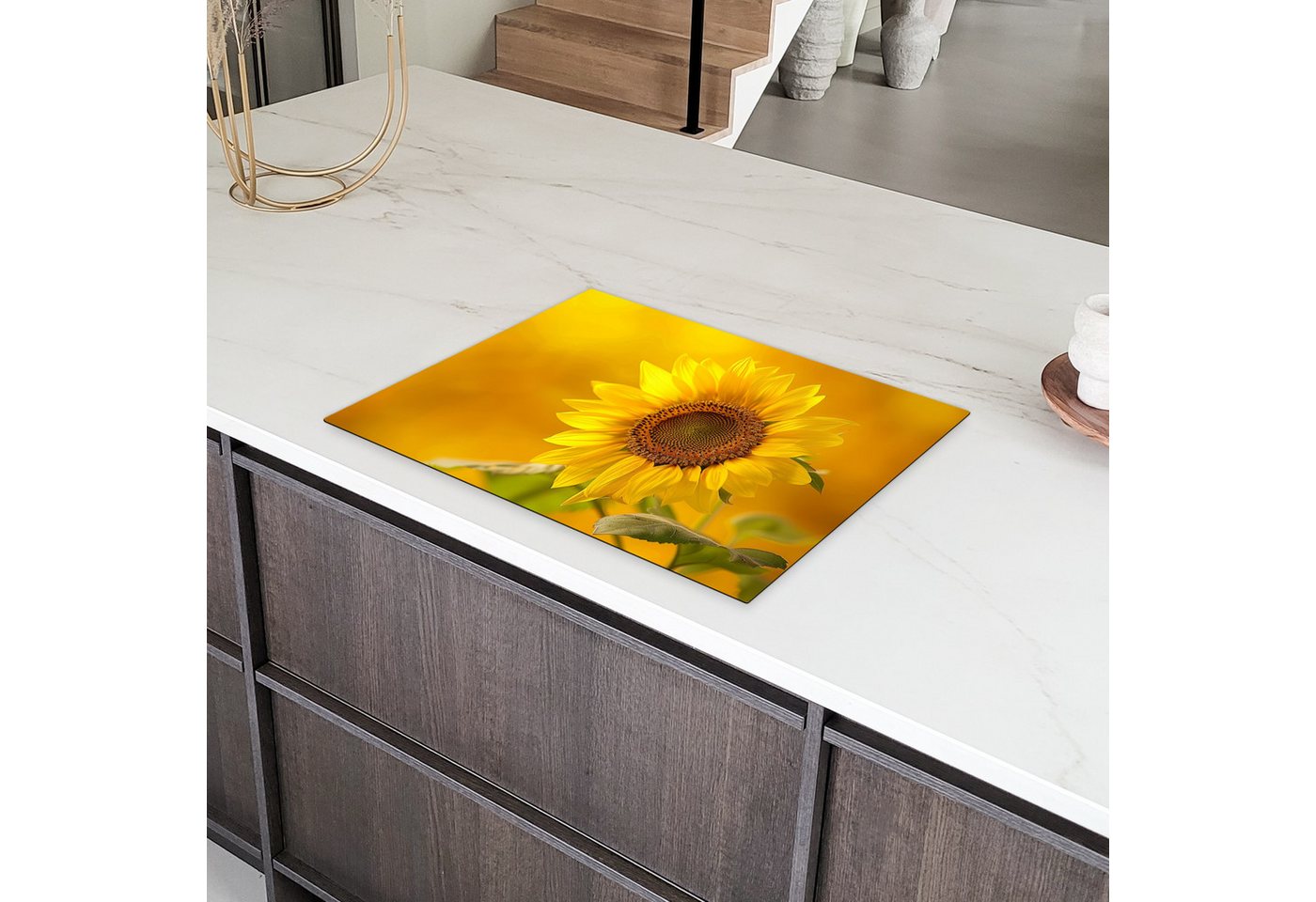 MuchoWow Herd-Abdeckplatte Sonnenblume - Blume - Gelb, Vinyl, (1 tlg), Küche Herdabdeckung Ceranfeld Induktionsfeld Vinyl, 65x50 cm Bild 4