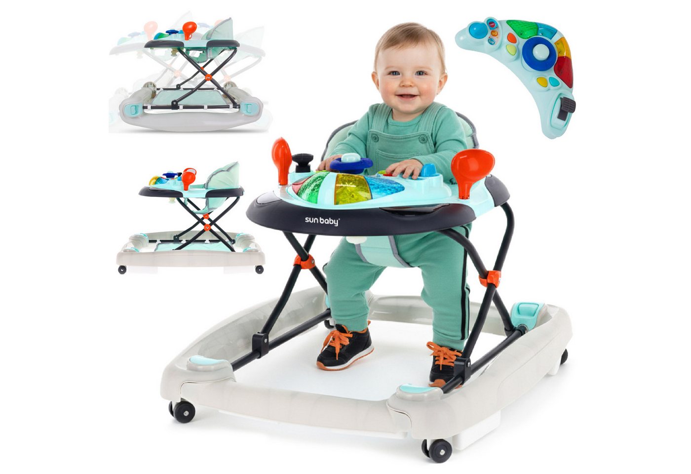 Sun Baby Lauflernhilfe SUN BABY Grand Prix Lauflernhilfe 2in1 Schaukel Sound - Blau-Grau Bild 2