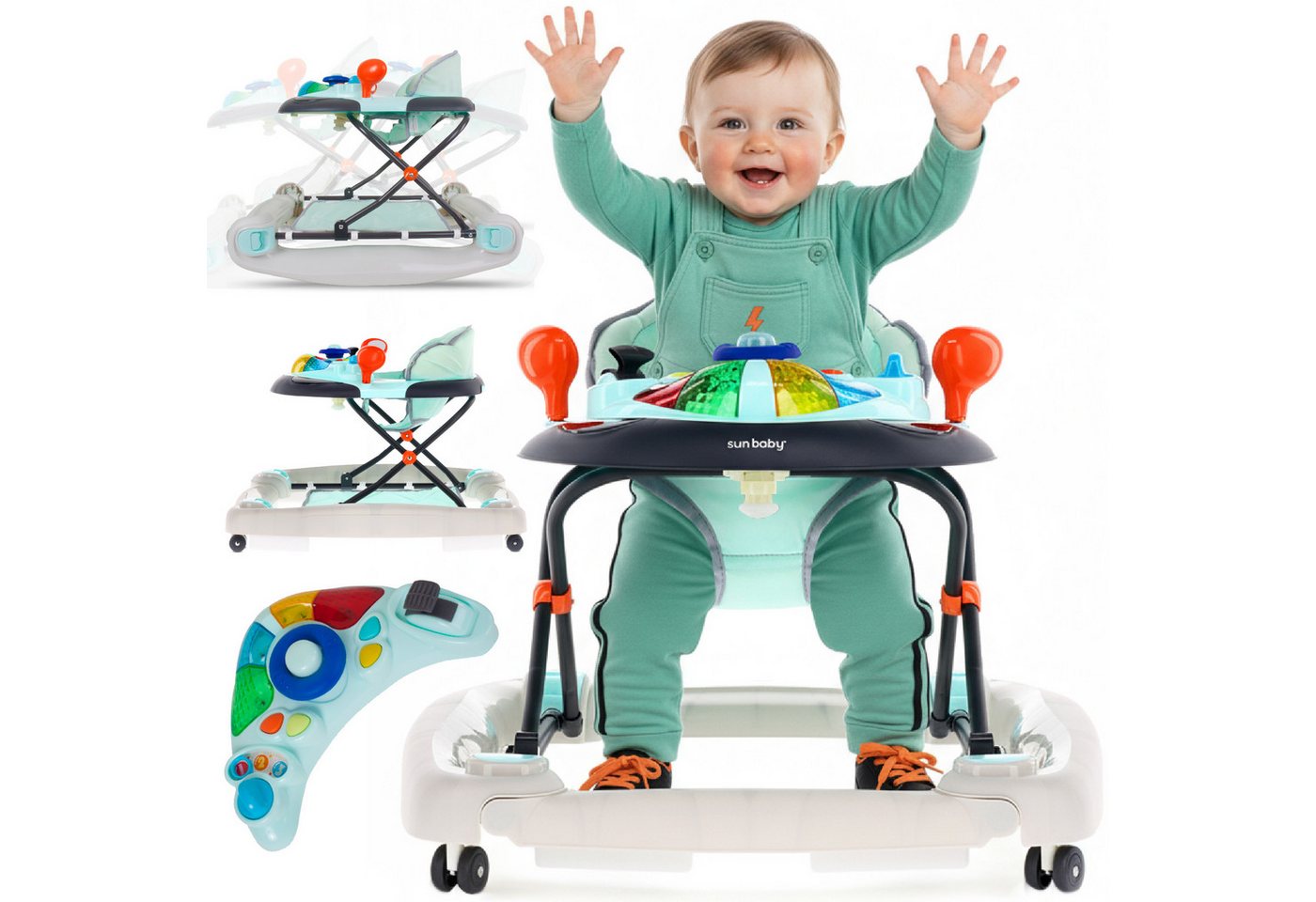 Sun Baby Lauflernhilfe SUN BABY Grand Prix Lauflernhilfe 2in1 Schaukel Sound - Blau-Grau Bild 4