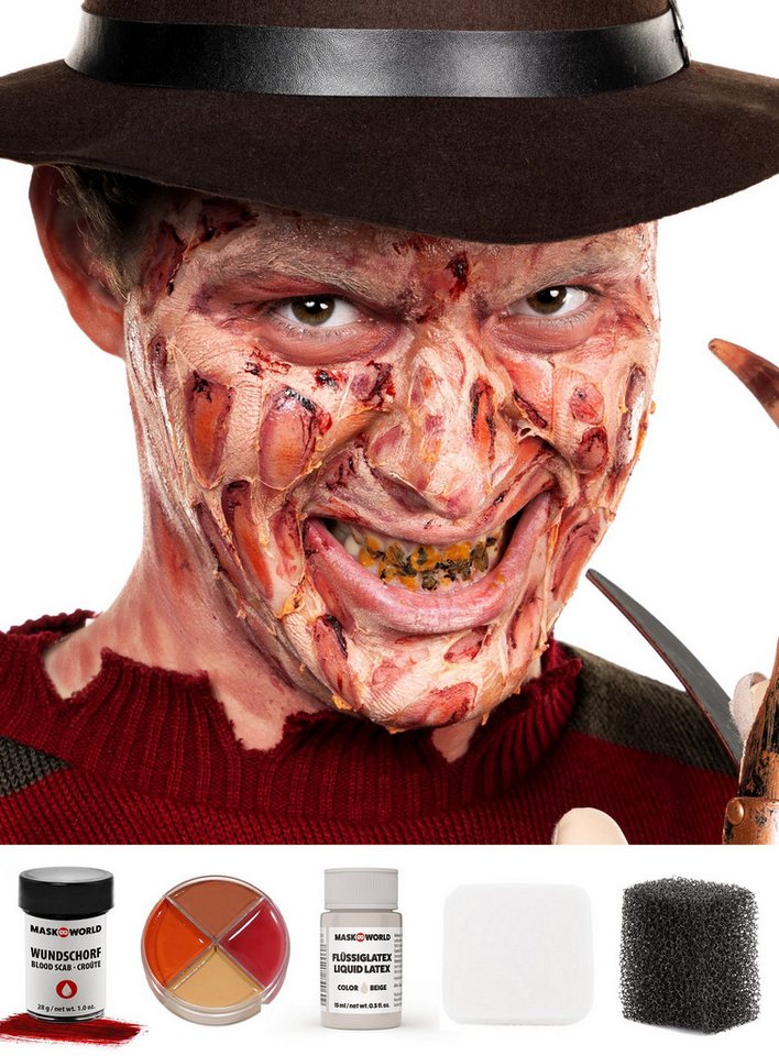 Maskworld Theaterschminke Make-up Set Freddy, Halloween Schminkset mit optimal aufeinander abgestimmten Komponenten Bild 3