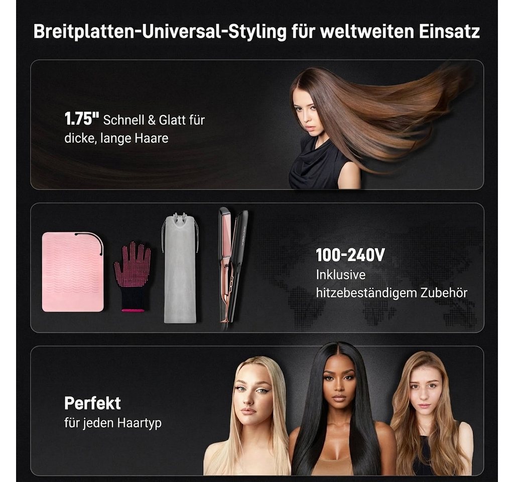 Rolipo Multihaarstyler 1,75'' Glätteisen & Ionen- Infrarot-Technologie Hairstyler LCD Display, 8 Temperaturstufen Sonic Vibration 100–240V für dickes/lockiges Haar