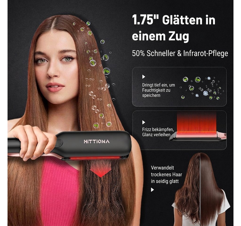 Rolipo Multihaarstyler 1,75'' Glätteisen & Ionen- Infrarot-Technologie Hairstyler LCD Display, 8 Temperaturstufen Sonic Vibration 100–240V für dickes/lockiges Haar Bild 2
