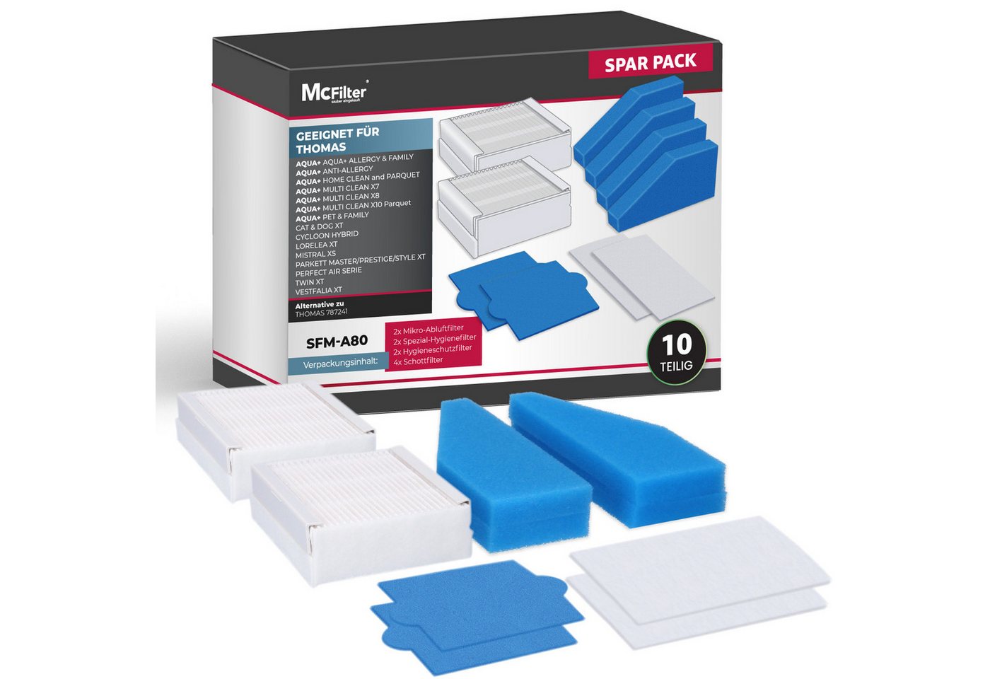 McFilter Filter-Set 10-teilig, Hygienefilter Abluftfilter, Zubehör für Thomas Multi Clean, X7 AQUA+, Multi Clean X10, Alternative für Filterset 99 (787241) Bild 3
