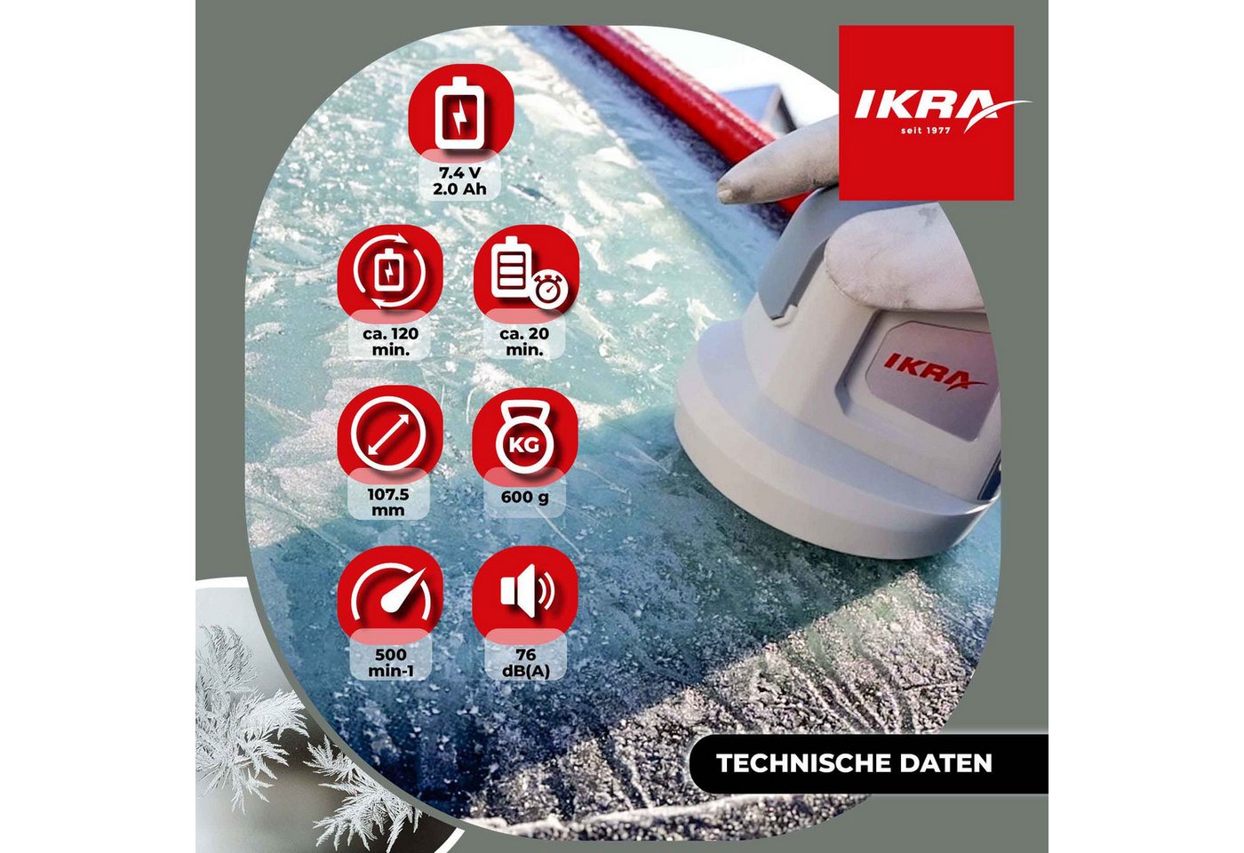 ikra GmbH Eiskratzer IAEK 74 Akku (7,4 Volt, 2,0 Ah) & Lader, rotierende Scheibe, Kunststoffklingen Bild 2