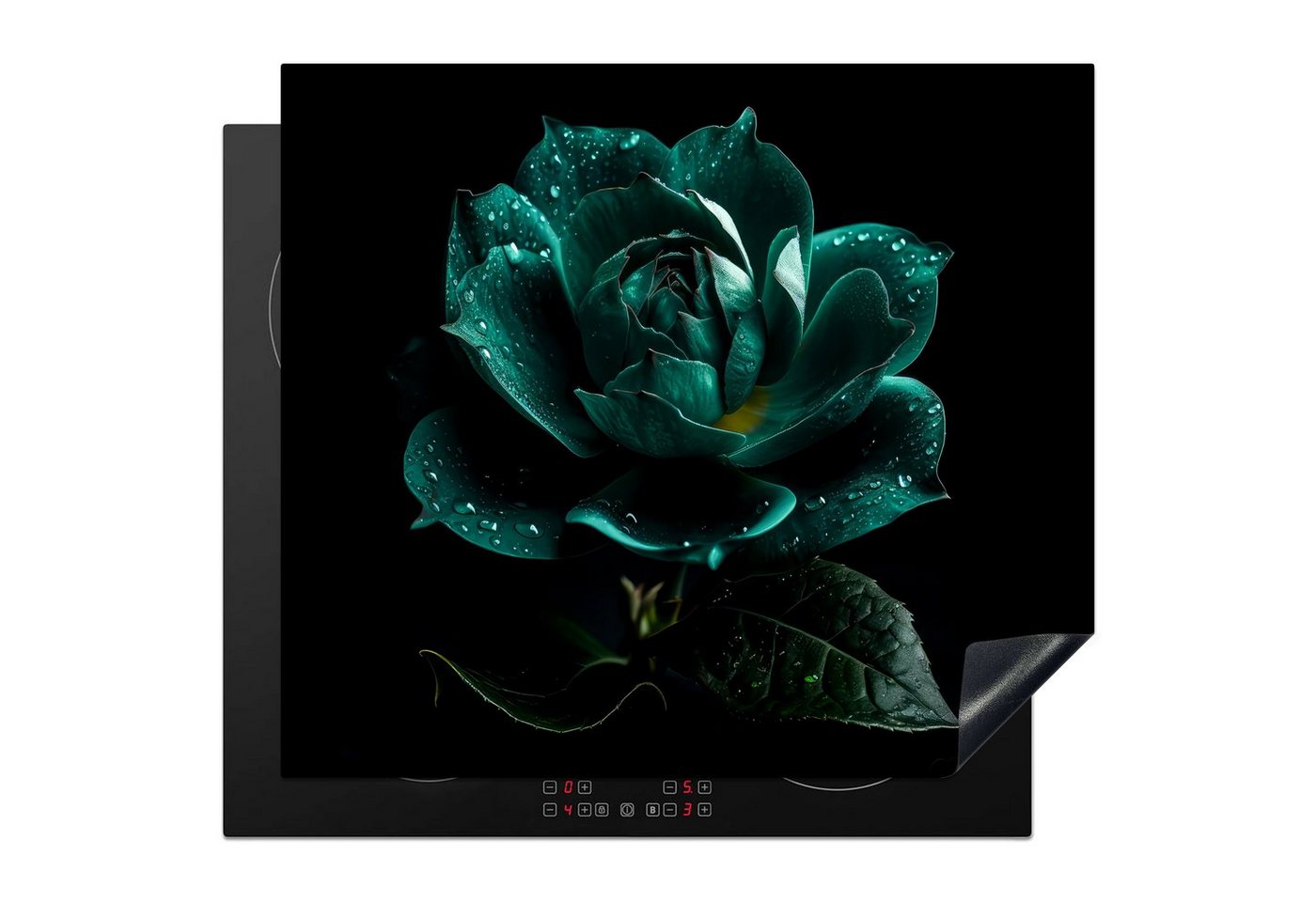 MuchoWow Herd-Abdeckplatte Blumen - Rosen - Blau - Porträt - Schwarz, Vinyl, (1 tlg), Cerankochfeld Abdeckung, Herd Abdeckplatten Vinyl, 58.3x51.3 cm Bild 4