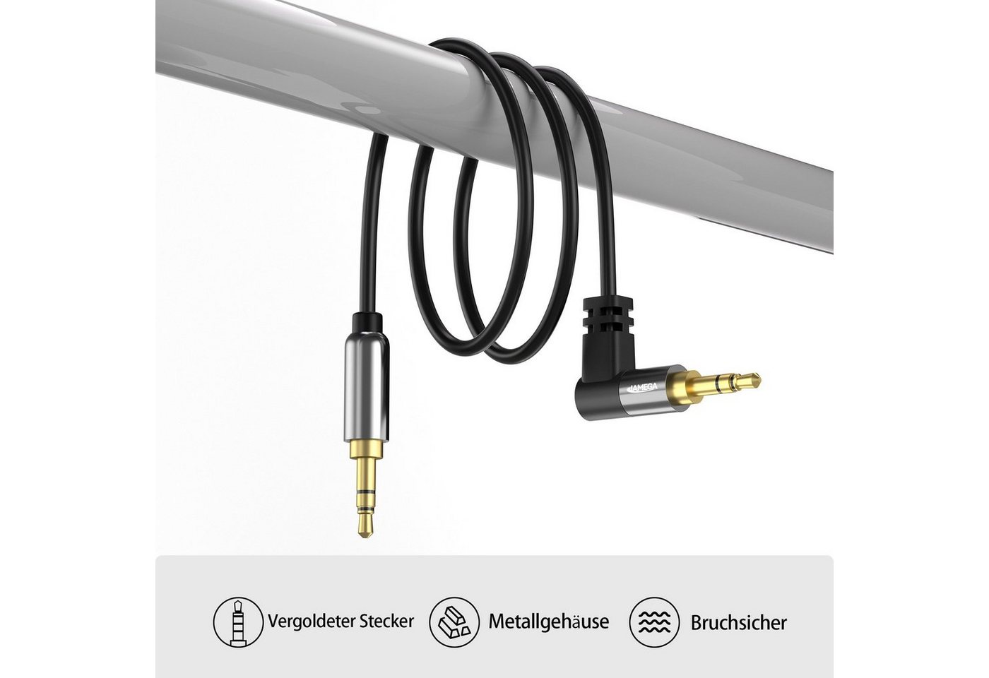 JAMEGA AUX Kabel 3,5mm 90° Winkel - Variation Audio-Kabel, Aux Klinkenstecker, Klinkenstecker (150 cm) Bild 2