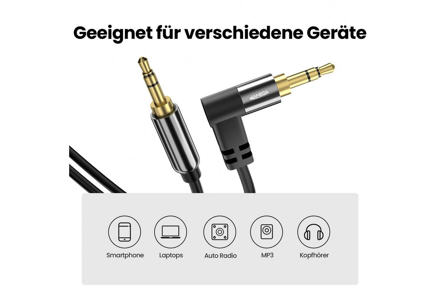 JAMEGA AUX Kabel 3,5mm 90° Winkel - Variation Audio-Kabel, Aux Klinkenstecker, Klinkenstecker (150 cm) Bild 5