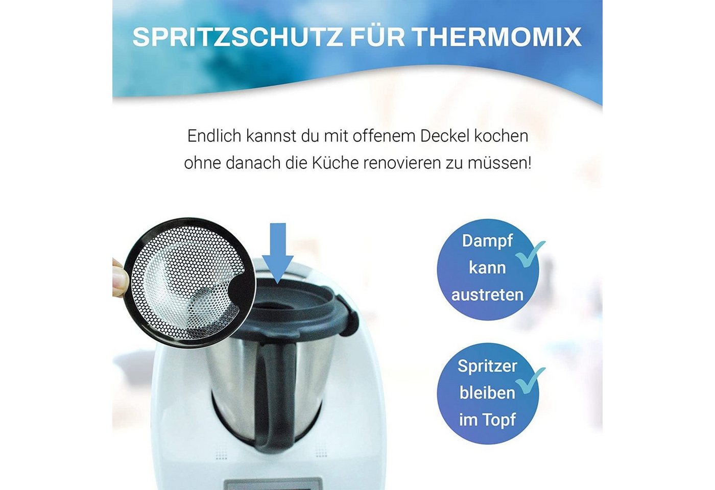 mix-slider Siebaufsatz Spritzschutz Sieb für Thermomix, Spritzschutz für den Deckel für Thermomix