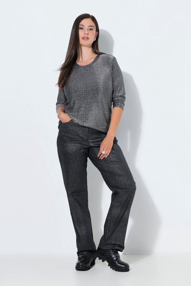 Ulla Popken Funktionshose Glitzerhose Mandy weites Bein 5-Pocket-Hose