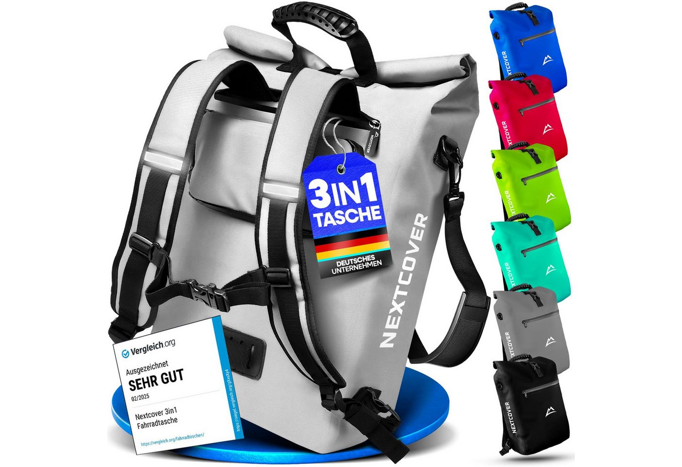 Nextcover Fahrradtasche NextBag TPU 3in1: Gepäckträgertasche, Rucksack & Umhängetasche, 25 L Bild 3