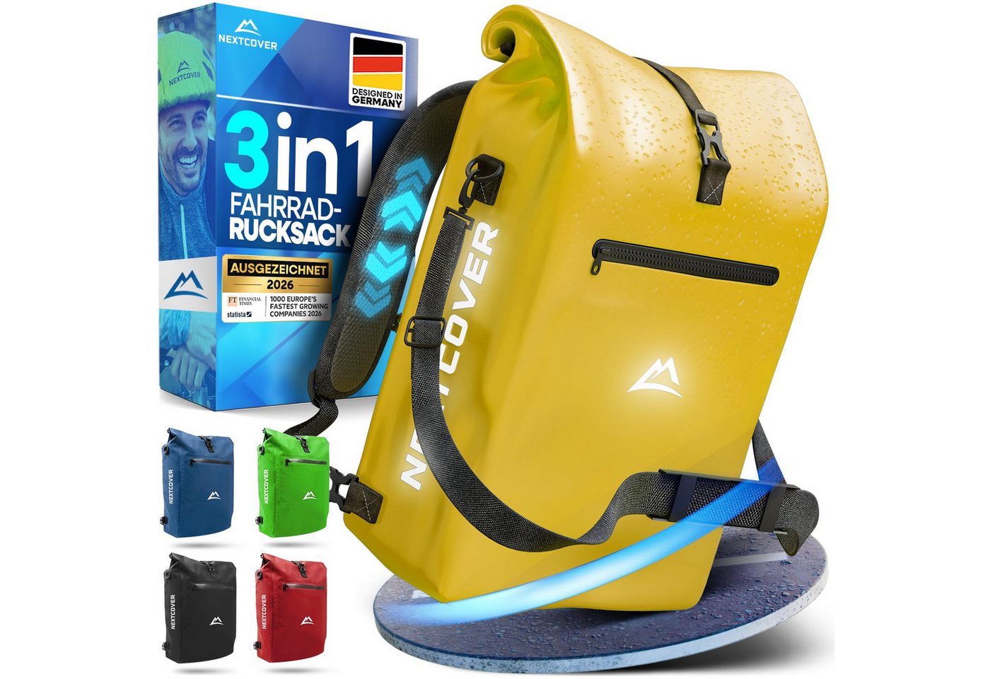 Nextcover Fahrradtasche NextBag 3in1: Gepäckträgertasche, Rucksack & Umhängetasche, 25 Liter