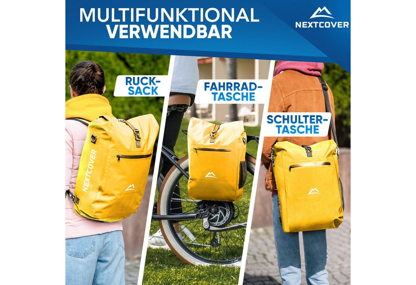 Nextcover Fahrradtasche NextBag 3in1: Gepäckträgertasche, Rucksack & Umhängetasche, 25 Liter Bild 3