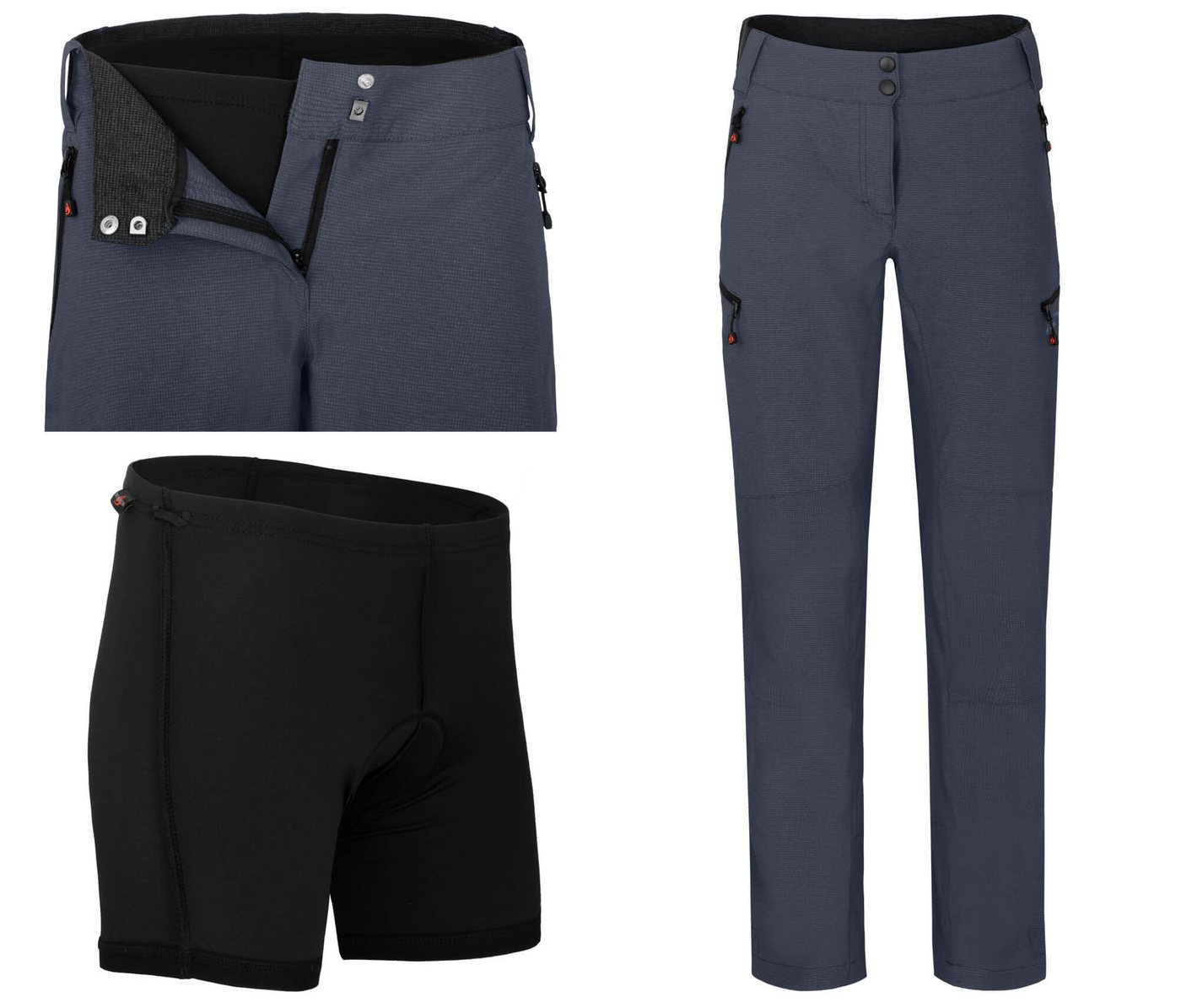 Bergson Fahrradhose VINA Damen 2in1 Radhose, mit gepolsterter Innenhose, Kurzgrößen, grau/blau