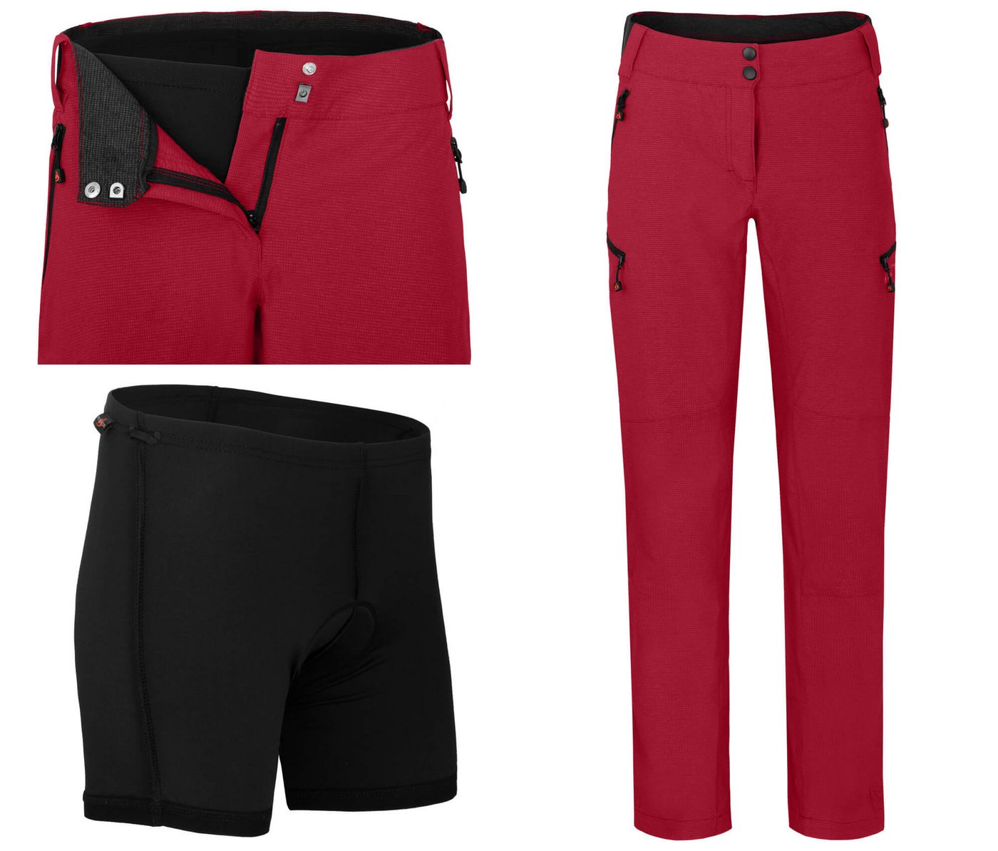 Bergson Fahrradhose VINA Damen 2in1 Radhose, mit gepolsterter Innenhose, Normalgrößen, rot