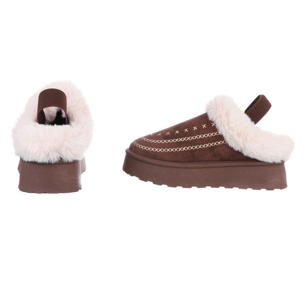Ital-Design Damen Plüsch Slip-On Schuhe für Alltag und Freizeit Snowboots (90457924) Flach Stiefeletten in Braun
