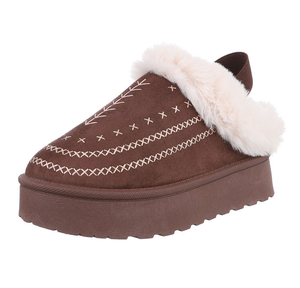 Ital-Design Damen Plüsch Slip-On Schuhe für Alltag und Freizeit Snowboots (90457924) Flach Stiefeletten in Braun Bild 2