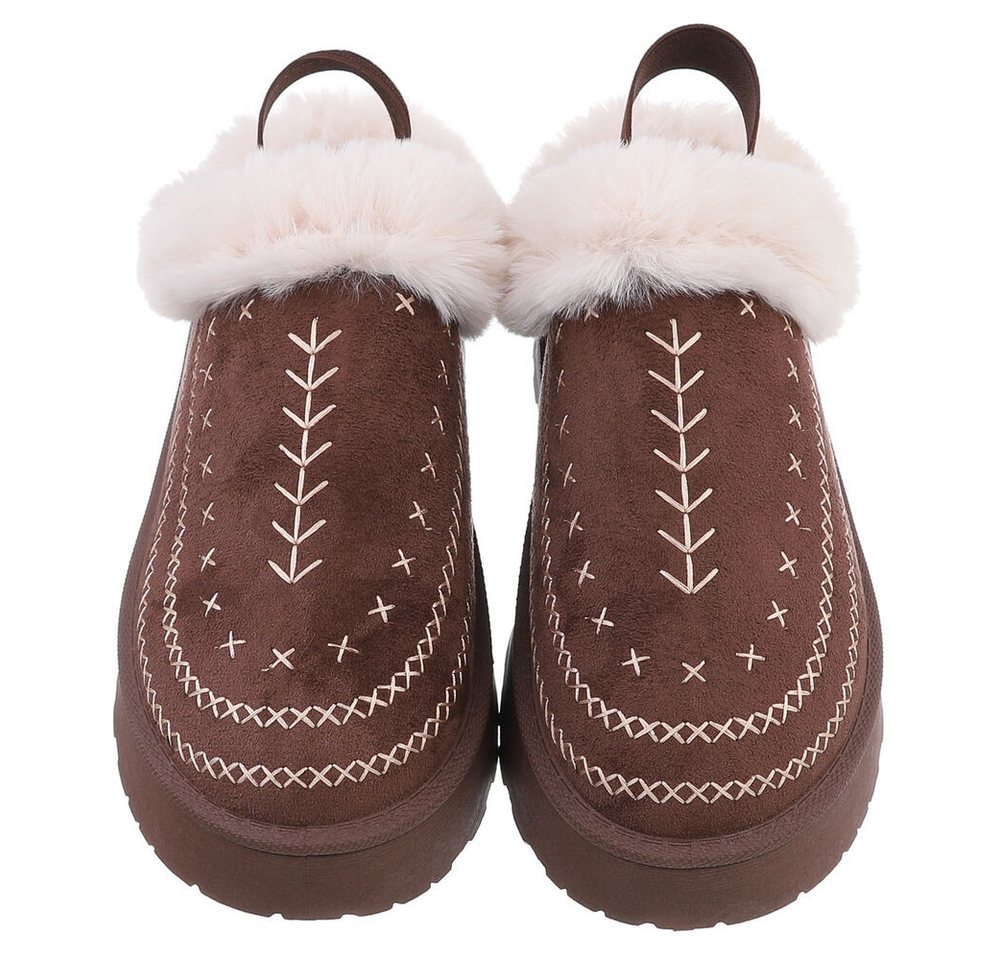Ital-Design Damen Plüsch Slip-On Schuhe für Alltag und Freizeit Snowboots (90457924) Flach Stiefeletten in Braun Bild 3