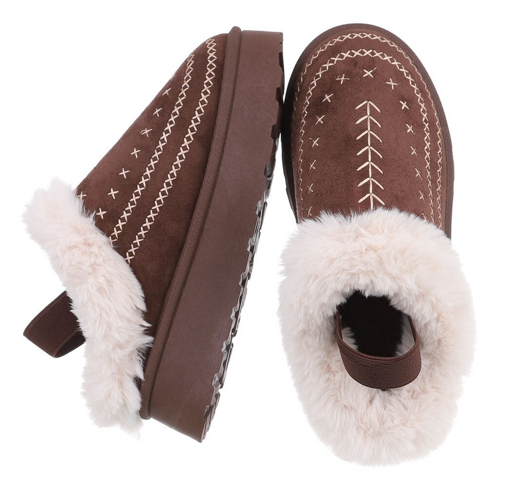 Ital-Design Damen Plüsch Slip-On Schuhe für Alltag und Freizeit Snowboots (90457924) Flach Stiefeletten in Braun Bild 5