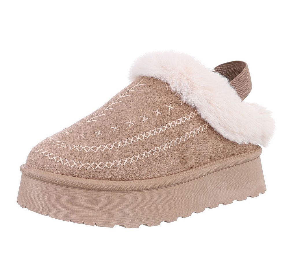 Ital-Design Damen Plüsch Slip-On Schuhe für Alltag und Freizeit Snowboots (90457919) Flach Stiefeletten in Hellbraun Bild 5