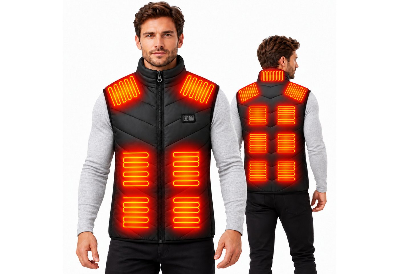Blossom Funktionsweste Heizweste Herren Damen mit 17 Heizzonen, 3 Heizstufen, OHNE Powerbank (für Outdoor Arbeit Wandern Skifahren Winter ärmellos, für Damen Herren) 35-55 °C USB-Beheizbare Weste mit Dual-Zonen-Steuerung, M–3XL