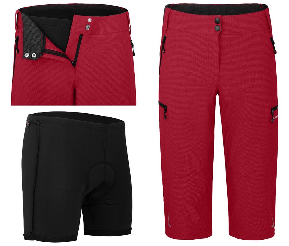 Bergson Fahrradhose VINA Capri Damen 3/4 Radhose 2in1, mit gepolsterter Innenhose, Normalgrößen, rot Bild 3
