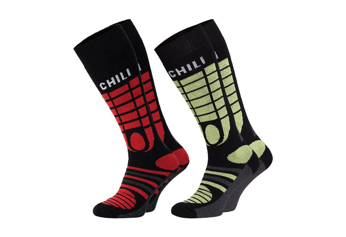 Chili Lifestyle Skisocken YEON gepolsterte Ski Kniestrümpfe Snowboard Winter aus Baumwolle (Multipack, 2-Paar, 2 Farbdesigns) Elastischer Bund