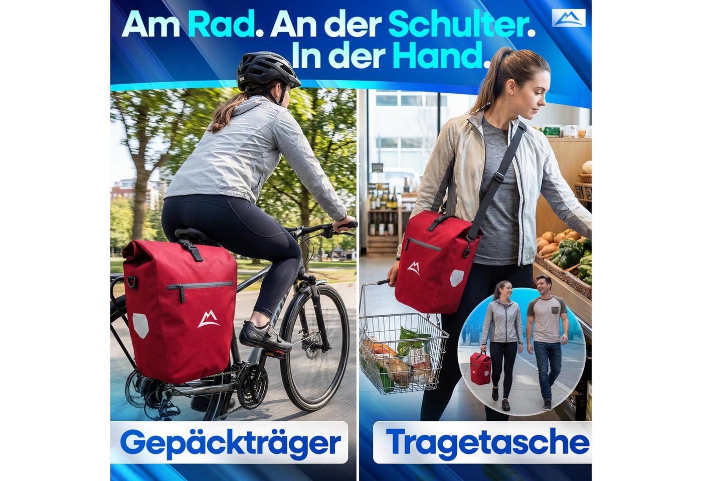 Nextcover Fahrradtasche 2in1 TPU: Gepäckträgertasche & Umhängetasche mit Klick-System, 28 L