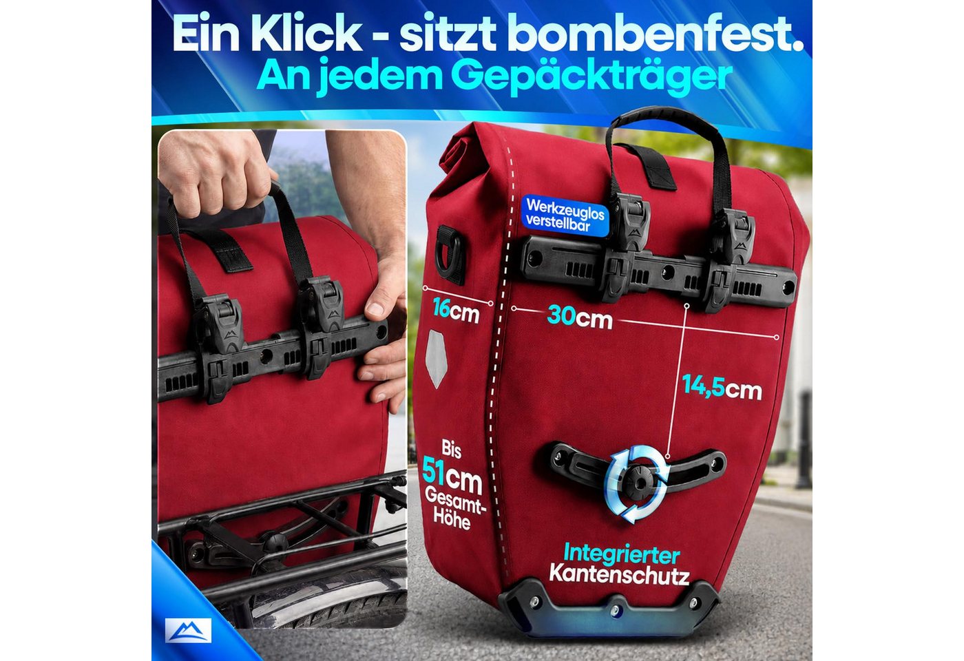 Nextcover Fahrradtasche 2in1 TPU: Gepäckträgertasche & Umhängetasche mit Klick-System, 28 L Bild 3