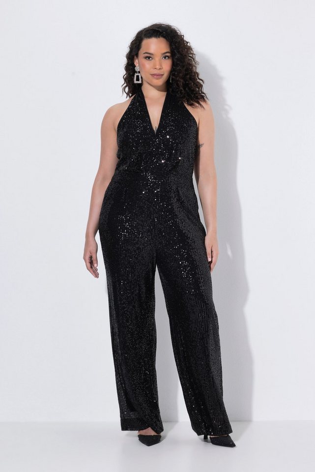 Ulla Popken Funktionshose Jumpsuit Pailletten Neckholder V-Ausschnitt Bild 3