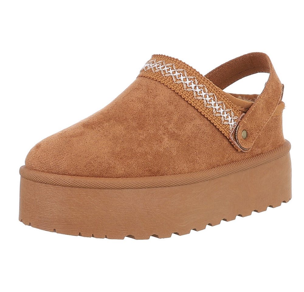 Ital-Design Bequeme Freizeitschuhe mit Riemen für Damen Snowboots (90169601) Flach Stiefeletten in Camel Bild 3