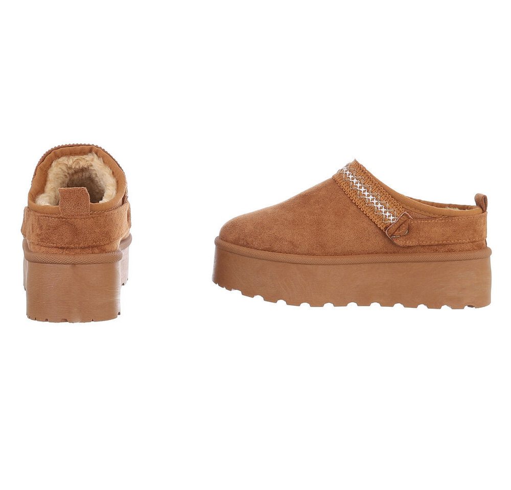 Ital-Design Bequeme Freizeitschuhe mit Riemen für Damen Snowboots (90169601) Flach Stiefeletten in Camel Bild 5