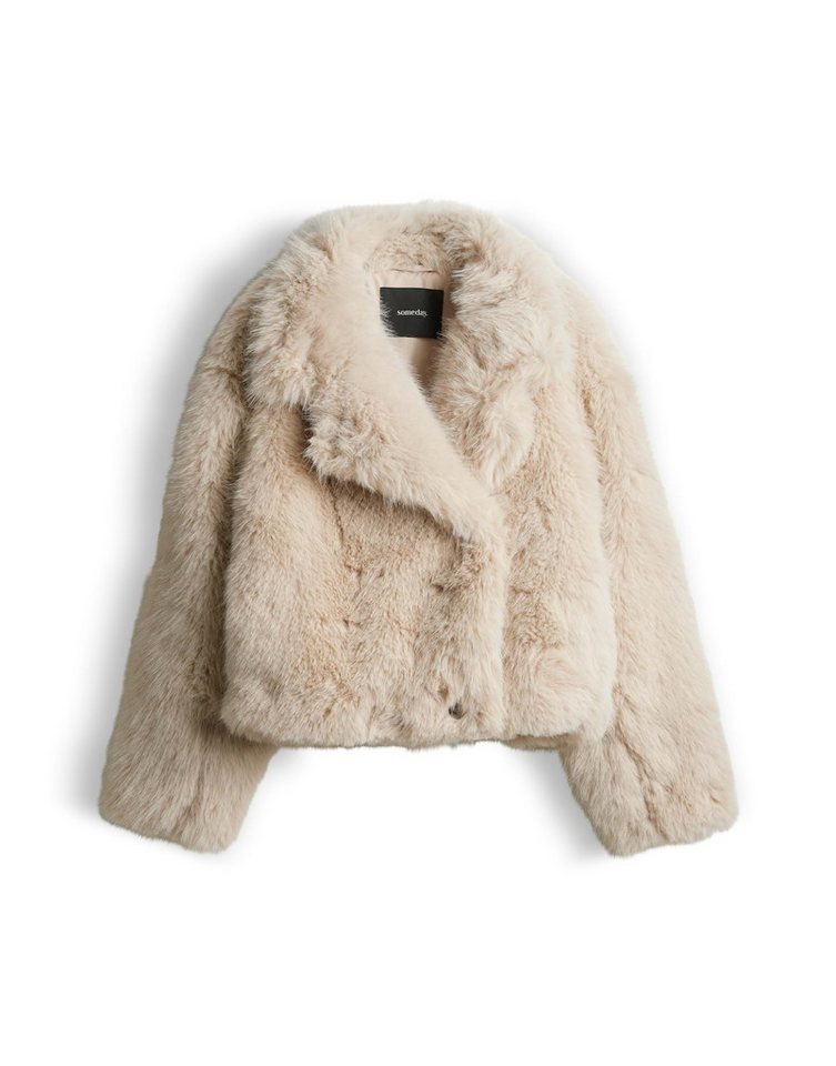 someday Outdoorjacke Vurla aus Kunstfell Weiter cropped Schnitt mit Reverskragen und zweireihiger Knopfleiste Bild 3
