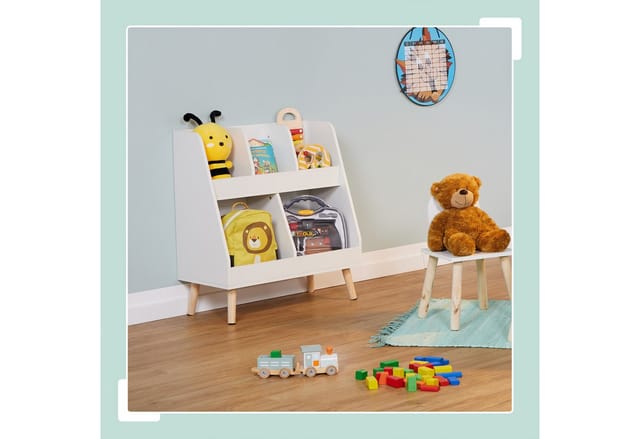 Relaxdays - Kinderregal, Hxbxt: 66 X 60 X 30 Cm, 5 Fächer, Mdf, Holzbeine, Aufbewahrungsregal Kinderzimmer, Weiß/natur