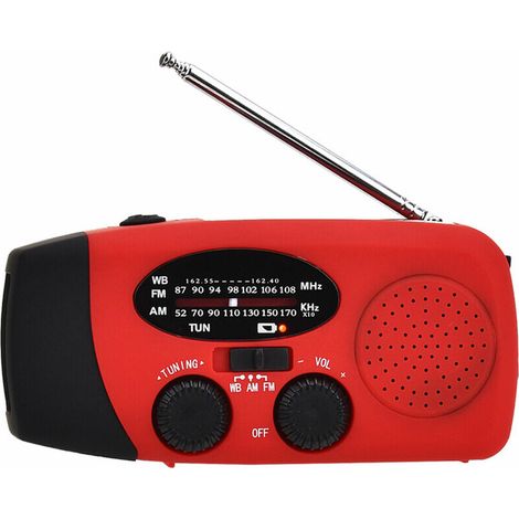 Vurahome - Radio Portable Avec Lampe De Lecture Lampe De Poche Am / Fm Banque De Puissance Meteo Noaa Pour Radio De Poche A Manivelle Solaire, Rouge