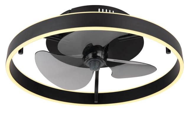 Deckenventilator Dimmbar Mit Fernbedienung Led Deckenleuchte Wohnzimmerlampe, 3 Geschwindigkeitsstufen, Schwarz, Rauch, Dxh 50x 14,5 Cm
