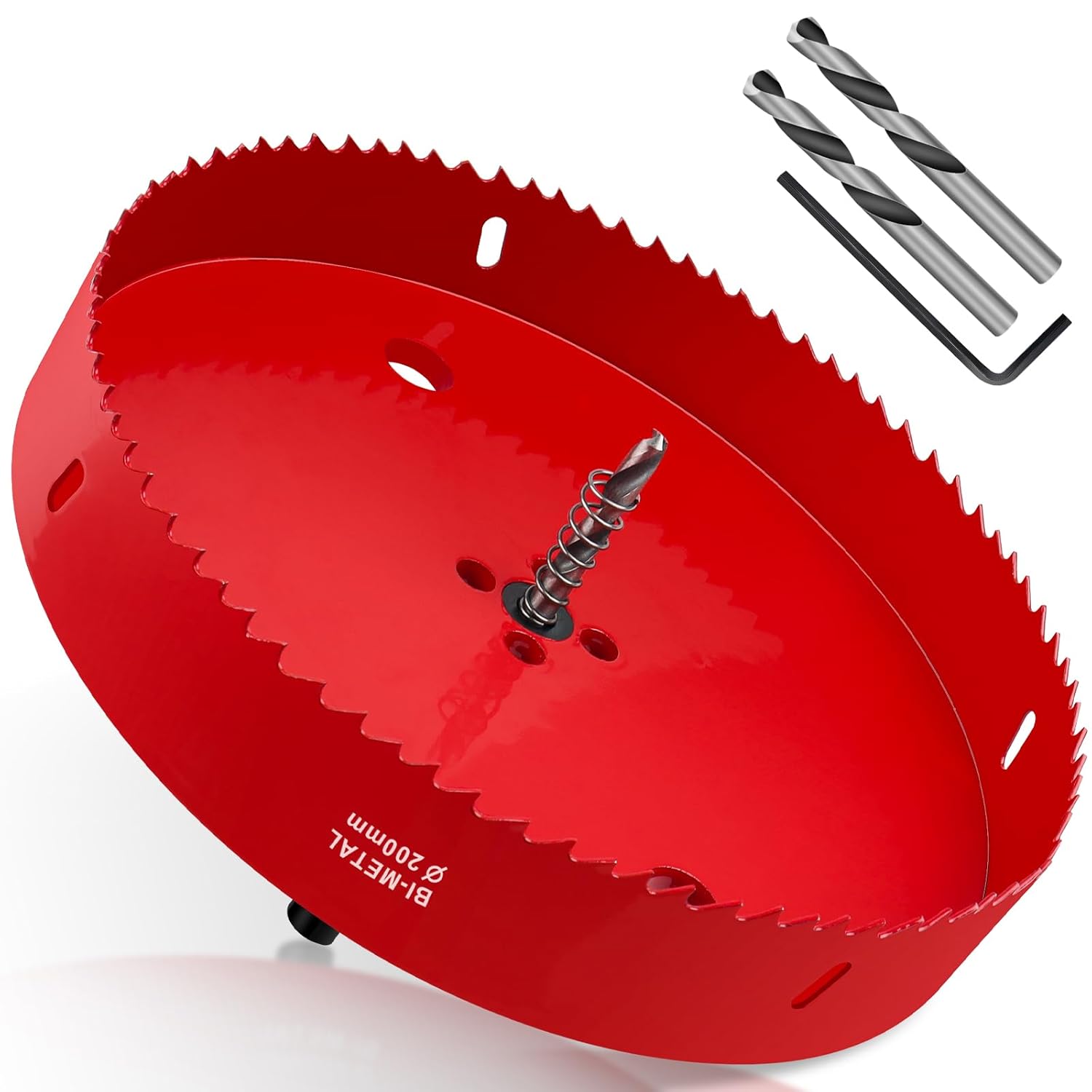 Scie Cloche 200mm, Hss M42 Bi-métal Scies-cloches Bois, Scie À Trous Avec Adaptateur Et Foret De Centrage Idéale Pour Bois, Plaque De Plâtre, Cloison Sèche, Plastique, 1 Pièce Rouge