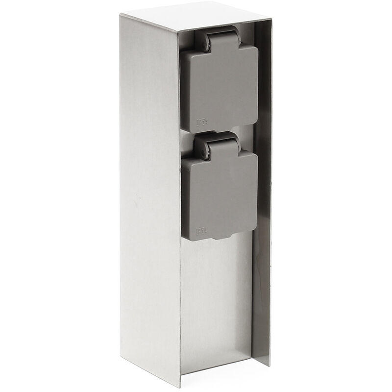 Wiltec Multiprise De Jardin Double – 2 Prises – 70 X 70 X 230 Mm – Design Colonne D’énergie – En Acier Affiné Inox – Borne De Jardin Pour Utilisation Extérieure Ip44 Outdoor