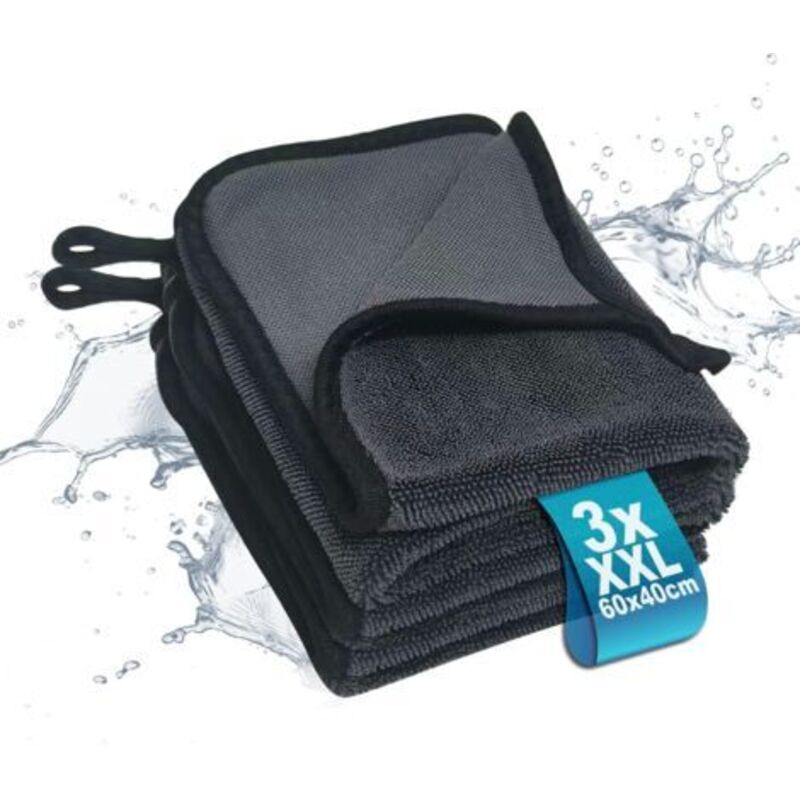 3 Pièces Chiffon Microfibre, Microfibre Sechage Voiture, Microfibre Chiffon, Serviette Microfibre Mettoyage Voiture Pour Cabine Douche, Véhicule, Ménage, Camping (60 × 40 Cm)