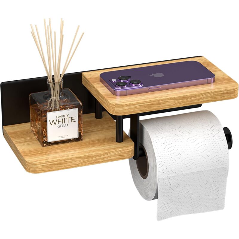 Support Papier Toilette Mural,porte Papier Toilette Bois,é Légant Dé Rouleur En Acier Et Bambou Pour Cuisine Et Salle De Bain