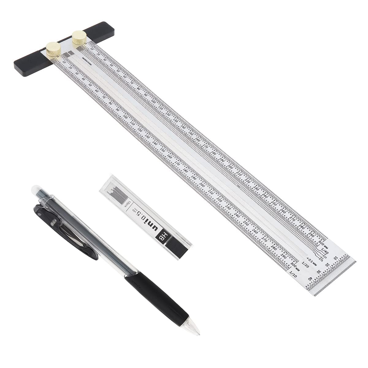 Règle De Marquage De Précision En T, Équerre En T En Acier Inoxydable, Outils De Marquage Pour Le Travail Du Bois Avec Crayon Mécanique Et Recharge De 0,5 Mm, Règle De Traçage (argent, 300mm)