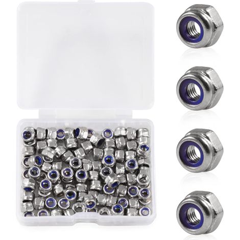 Lot De 100 Écrous De Verrouillage M3 X 0,5 Mm En Nylon - Écrou Autobloquant En Acier Inoxydable 304 - Hexagonal Avec Boîte De Rangement Pour Rondelles