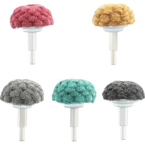 Tête De Polissage (brossage) En Forme De Tampon De Récurage - 5 Pièces 50mm Pour Perceuse Abrasif Avec Poignée 1/4 Pour Collecteurs/aluminium/acier Inoxydable/chrome, Etc.