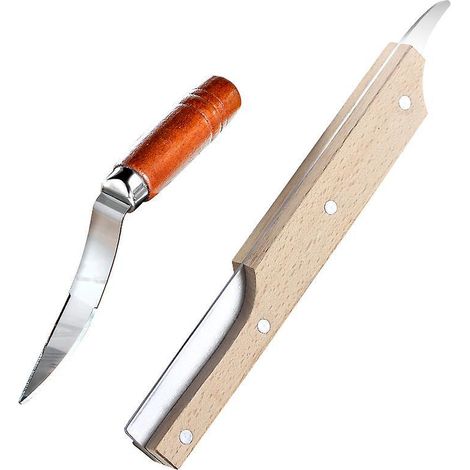 Coconut Tool, Coconut Meat Remover, Durable Wooden Handle, Stainless Steel Coconut Opener, Scraper Knife, Kitchen Accessories, 2 Pcs.