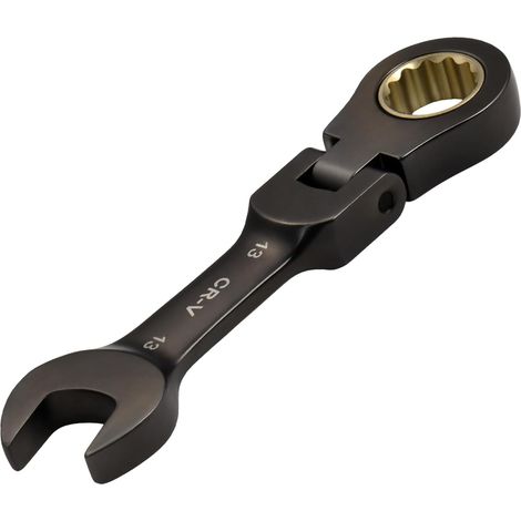 Clé Mixte Clé Combinée À Cliquet À Tête Flexible 13mm - Douille Et Extrémité Ouverte 72 Dents, Tête Anti-dérapante Flexible, Acier Cr-v Traité Thermiquement Pour Boulons Abîmés Et Arrondis