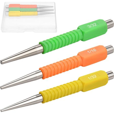 3 Pièces Comprenant Un Poinçon À Clous, Un Enfonce-clou De 1/32", 1/16" Et 3/32", Un Jeu De Clous Et Un Poinçon Central. Outil De Pose De Clous À Code Couleur Avec Poignée Antichoc