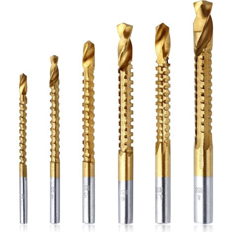 6pcs Forets 3-8mm Foret De Coupe Latérale Dentelée Foret Impact Titane Enduit Hss Torsion Forets Titane Hss Perceuse & Scie Outils De Travail Du Bois Pour Trou De Bois En Plastique